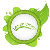 Hoja verde en el fondo de un círculo con un logotipo de sombra de un producto natural sobre un fondo de una mancha verde vector