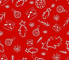 seamless pattern white doodle on red background winter Christmas vector