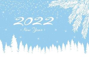 Tarjeta de nieve 2022 en estilo plano sobre fondo claro. Ilustración de año nuevo. Fondo de vector de color azul. diseño de banner de paisaje abstracto. concepto de celebración navideña