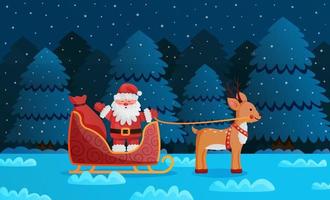 Santa in sleigh on background of winter forest vector