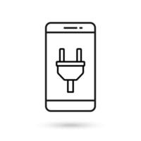 Mobile phone flat design with electrical plug sign. vector