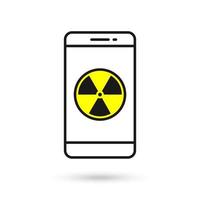 Mobile phone flat design with radiation sign. vector