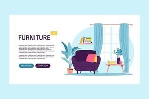 Furniture landing page. Vector illustration of furniture interior room, sketch living apartment