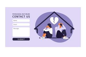 Contact us form template for web. Man and a woman in a quarrel. Two characters sitting back to back, disagreement, relationship troubles. vector