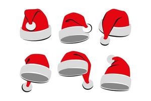 Collection of red Santa Claus hats. Vector illustration. Flat