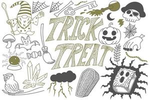 Trick or treat Halloween doodles art vector