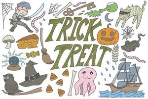 Trick or treat Halloween doodles art vector