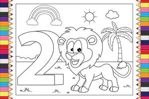 coloring animal cartoon with number for kids vector