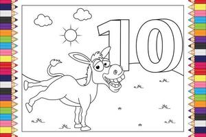 coloring animal cartoon with number for kids vector