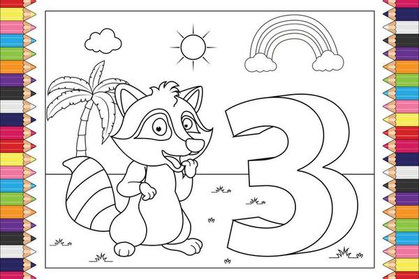 coloring animal cartoon with number for kids