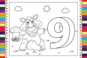 coloring animal cartoon with number for kids vector