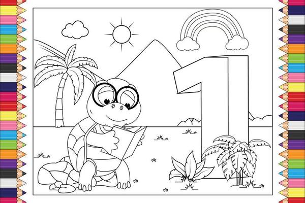 coloring animal cartoon with number for kids