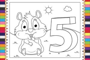 coloring animal cartoon with number for kids vector