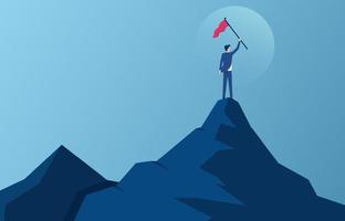 Businessman holding red flag on top of mountain, business, success, leadership, achievement and people concept vector