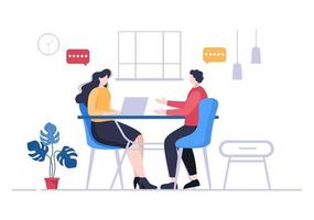 Job Interview Meeting, Candidate and HR Manager. Idea of Employment and Hiring, Business Man or Woman at Table, Vector Illustration For Conversation, Career, Human Resource Concept