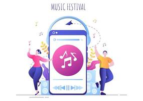 Music Festival Background Vector Illustration With Musical Instruments and Live Singing Performance for Poster, Banner or Brochure Template