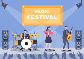 Music Festival Background Vector Illustration With Musical Instruments and Live Singing Performance for Poster, Banner or Brochure Template