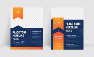 Blue navy color with orange accent flyer or brochure template, dots and slices pattern make the flyer Elegant, Clean and Modern. vector