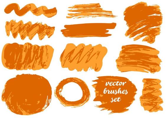 Collection of paint, ink brush strokes, brushes, blots