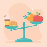 food on balance scale vector