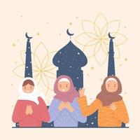 muslim women and mosque vector