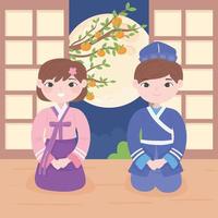 korean kids in traditional clothes vector