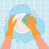 hands washing a dish vector