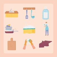 set of washing dishes vector