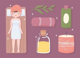 woman with a set of spa treatment vector