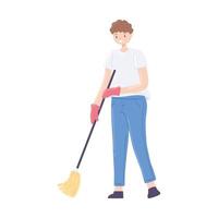 man wearing gloves mopping vector