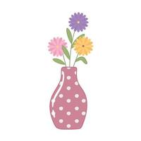 pot with cute flowers vector