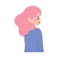 chica de perfil con cabello rosa vector