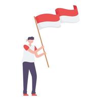 chico con bandera de Indonesia vector