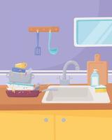 dirty kitchen dishes vector