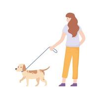 mujer caminando con su perro vector