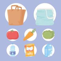 icono de comida y bolsas vector