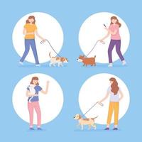 iconos conjunto mujeres con mascotas vector