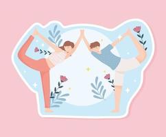 cute couple doing yoga vector