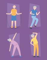 group old people doing exercises vector