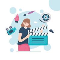 girl with motion clapperboard vector