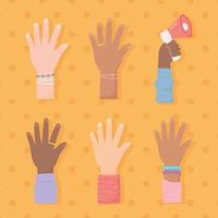 raised up mixed race hands vector