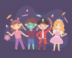 happy kids with costumes vector