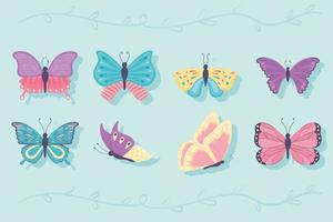 conjunto de dibujos animados de mariposa vector