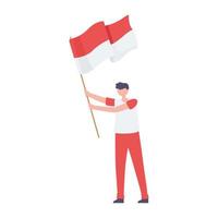 niño con bandera de Indonesia vector