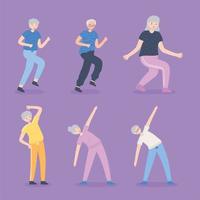 elderly people doing exercise vector