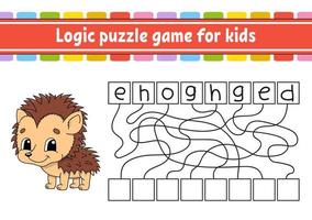 Logic puzzle game. Learning words for kids. Find the hidden name. Education developing worksheet. Activity page for study English. Game for children. Isolated vector illustration. Cartoon style.