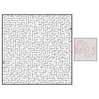 Abstract square maze. Game for kids. Puzzle for children. One entrance, one exit. Labyrinth conundrum. Flat vector illustration isolated on white background. With answer.