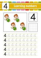 Trace and write. Handwriting practice. Learning numbers for kids. Education developing worksheet. Activity page. Game for toddlers and preschoolers. Isolated vector illustration in cute cartoon style.