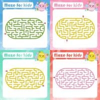 A set of mazes. Game for kids. Puzzle for children. Maze conundrum. Cartoon style. Visual worksheets. Activity page. Color vector illustration.