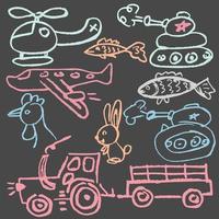 Cute childish drawing with wax crayons vector